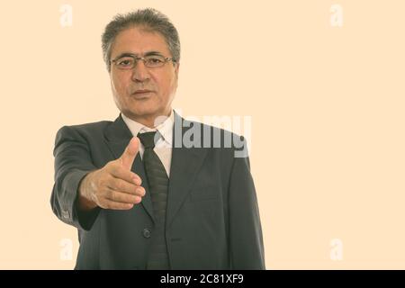 Studio shot der Persischen Geschäftsmann mit Handshake Stockfoto