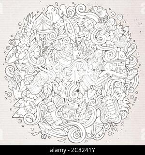 Cartoon handgezeichnete Kritzeleien Camp Illustration Stock Vektor