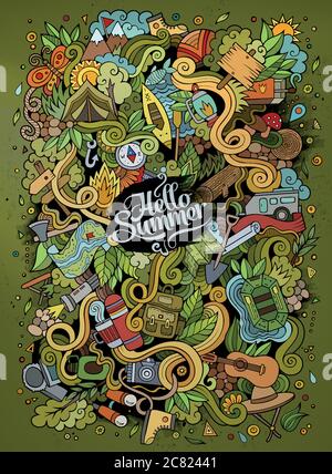 Cartoon handgezeichnete Kritzeleien Camp Illustration Stock Vektor