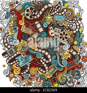 Cartoon niedliche Kritzeleien Hand gezeichnet Kino Illustration Stock Vektor