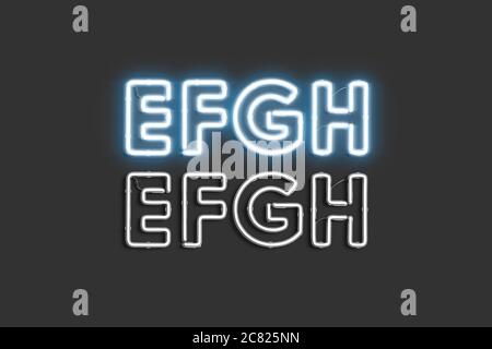 Dekorative E F G H Buchstaben, Neon Schrift Mockup Stockfoto