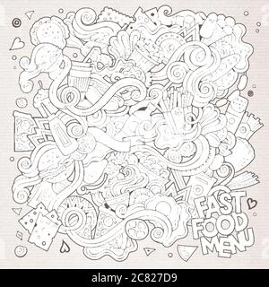 Fast Food doodles Elemente Hintergrund Stock Vektor
