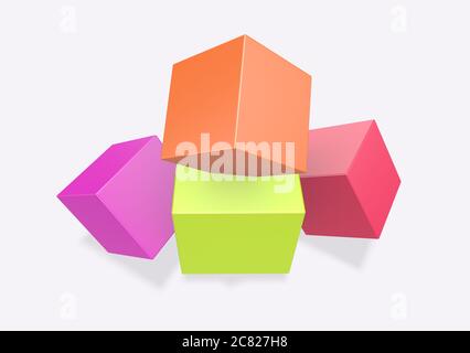 3d Render bunte Würfel auf weißem Hintergrund Stockfoto