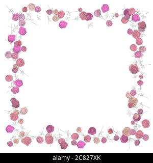 Rahmen von Hand gezeichneten abstrakten rosa Rosen auf weißem Hintergrund. Romantische Skizze Blumen Muster. Ideal für Grußkarten, Poster und Webvorlagen. Vec Stock Vektor