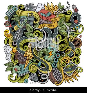 Cartoon niedliche Kritzeleien Elektroautos Illustration Stock Vektor