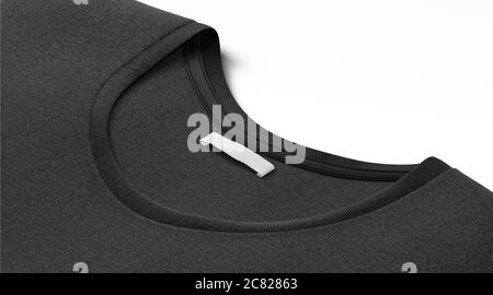 Blank schwarzer T-Shirt Kragen mit weißem schmalen rechteckigen Label Mockup Stockfoto