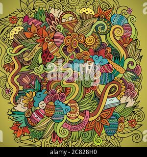 Cartoon handgezeichnete Doodles Ostern Vektor Hintergrund Stock Vektor