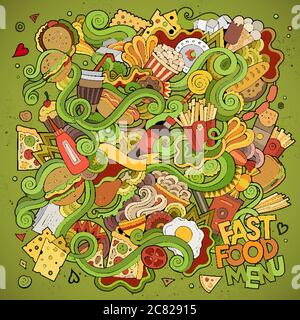 Fast Food doodles Elemente Hintergrund Stock Vektor