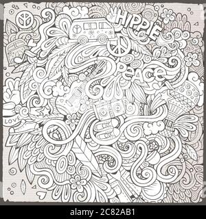 Cartoon handgezeichnete Kritzeleien Hippie Illustration Stock Vektor