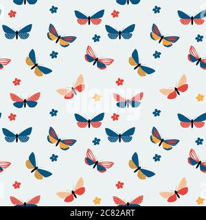 Abstrakt handgezeichnetes Schmetterling Nahtloses Muster. Vektorgrafik Stock Vektor