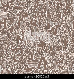 Buchstaben abstrakt dekorative Kritzeleien Nahtloses Muster. Stock Vektor