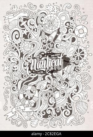 Cartoon Vektor nautische Doodle Illustration Stock Vektor