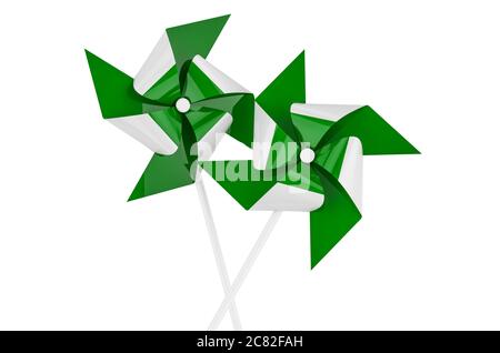 Pinwheel mit nigerianischer Flagge, 3D-Rendering isoliert auf weißem Hintergrund Stockfoto