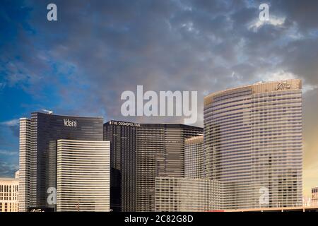 Das Vdara, Cosmopolitan und das Aria Hotels in Las Vegas, NV Stockfoto