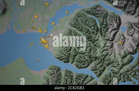 Flugverkehr über Anchorage aera (20. juli 2020, UTC 21.45) im Internet mit Flightradar 24-Standort, während der Coronavirus-Pandemie Stockfoto