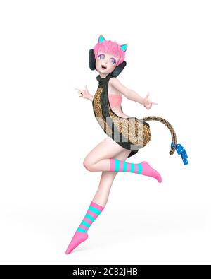 Kawaii Mädchen auf Kitty Pullover ist Tanz Ballett, 3d-Illustration Stockfoto