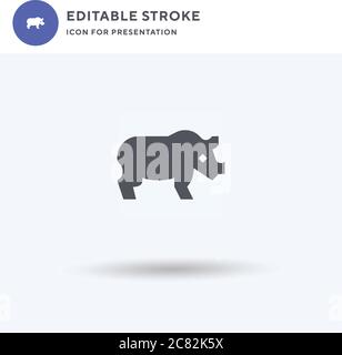 Rhinoceros Symbolvektor, gefülltes flaches Zeichen, solides Piktogramm isoliert auf weiß, Logo-Illustration. Rhinoceros Symbol für die Präsentation. Stock Vektor