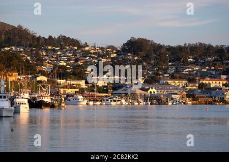 Angeln und Freizeitboote an einem Sommernachmittag in Morro Bay, Kalifornien Stockfoto