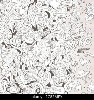 Cartoon handgezeichnete Kritzeleien Camp Illustration Stock Vektor