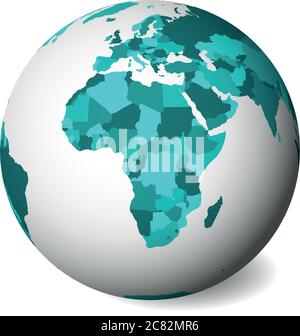 Leere politische Landkarte von Afrika. 3D Erdkugel mit türkisblauer Karte. Vektorgrafik. Stock Vektor