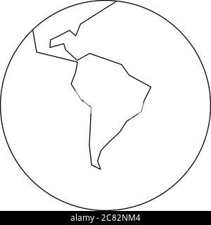 Vereinfachte Umrisse Erdkugel mit Weltkarte, die auf Südamerika fokussiert ist. Vektorgrafik. Stock Vektor