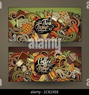 Cartoon bunte Vektor Doodles Café Banner Stock Vektor