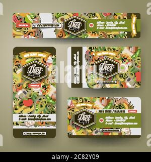 Corporate Identity Vektor-Vorlagen mit Doodle Ernährung Thema gesetzt Stock Vektor