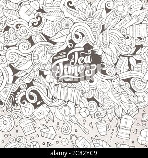 Cartoon niedlichen Kritzeleien handgezeichnete Tee Frame-Design Stock Vektor