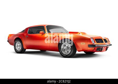 Izmir, Türkei - 11. Juli 2020: Seitenansicht eines 1974 Pontiac Brand Trans am firebird in einer Studioaufnahme. Stockfoto