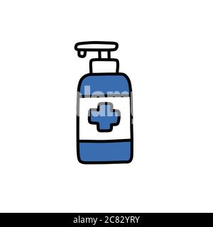 Alkoholgel, Handdesinfektionsmittel-Doodle-Symbol, Vektorgrafik Stock Vektor