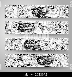 Cartoon Vektor Doodles Fußball horizontale Banner Stock Vektor
