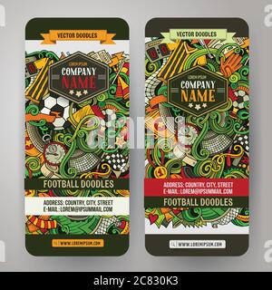 Cartoon niedlich bunte Vektor Hand gezeichnet Doodles Fußball vertikale Banner Stock Vektor