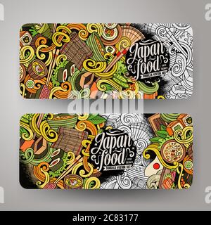 Cartoon doodles japanische Lebensmittel Banner Stock Vektor