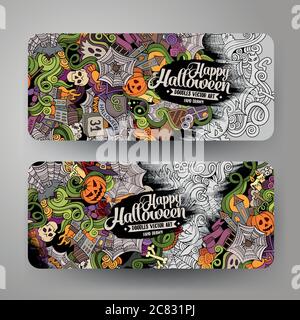 Cartoon niedlichen bunten Vektor handgezeichnete Kritzeleien Halloween Banner Stock Vektor
