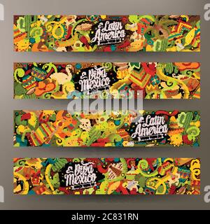 Cartoon handgezeichnete Kritzeleien lateinamerikanische Banner Stock Vektor