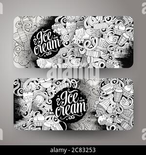 Cartoon Linie Kunst Vektor Doodles Eis Banner Stock Vektor