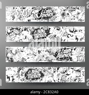 Cartoon handgezeichnete Kritzeleien lateinamerikanische Banner Stock Vektor
