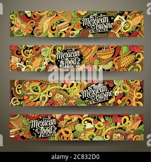 Cartoon mexikanische Lebensmittel doodles Banner Stock Vektor