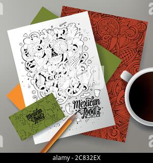 Cartoon niedlich Vektor Hand gezeichnet Doodles mexikanische Lebensmittel Corporate Identity Set Stock Vektor