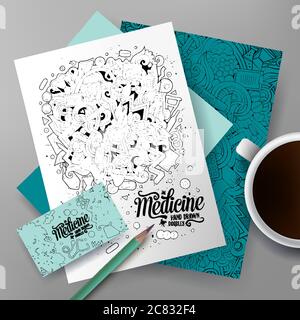 Cartoon Doodles Medizinische Corporate Identity Set Stock Vektor