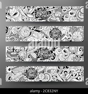 Cartoon niedlich Linie Kunst Vektor Hand gezeichnet doodles japanische Lebensmittel Co Stock Vektor