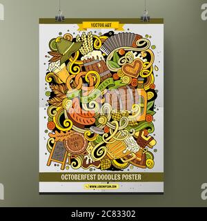 Cartoon bunte Hand gezeichnete Doodles Oktoberfest Poster Vorlage. Stock Vektor