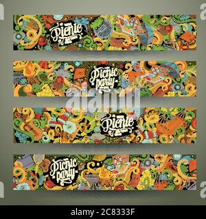 Cartoon Kritzeleien Picknick Banner Stock Vektor