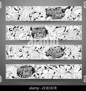 Cartoon mexikanische Lebensmittel doodles Banner Stock Vektor