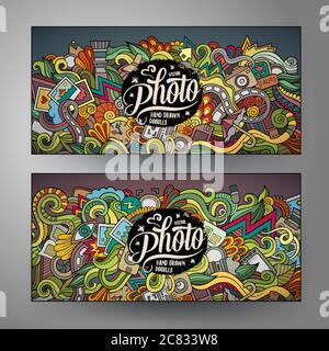 Banner Vorlagen mit Doodles Foto-Thema gesetzt Stock Vektor