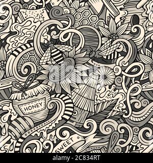 Cartoon niedliche Kritzeleien Hand gezeichnet Honig nahtlose Muster Stock Vektor