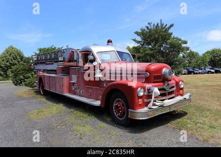 Alte Feuerwehrmaschine Long Island New York Stockfoto