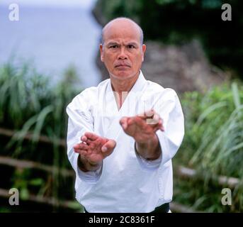 Kiyohide Shinjo Sensei, Karate Masters 8th dan Uechi-ryu, Stockfoto