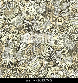 Cartoon niedliche Kritzeleien Hand gezeichnet Honig nahtlose Muster Stock Vektor