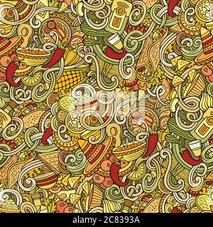 Cartoon mexikanische Lebensmittel doodles nahtlose Muster Stock Vektor